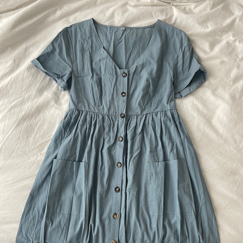 Midi Blue Sun Dress with Pockets